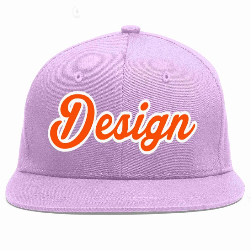 Baseball Cap With Custom Name-Custom Light Purple Orange-White Flat Eaves Sport Baseball Cap Design for Men/Women/Youth