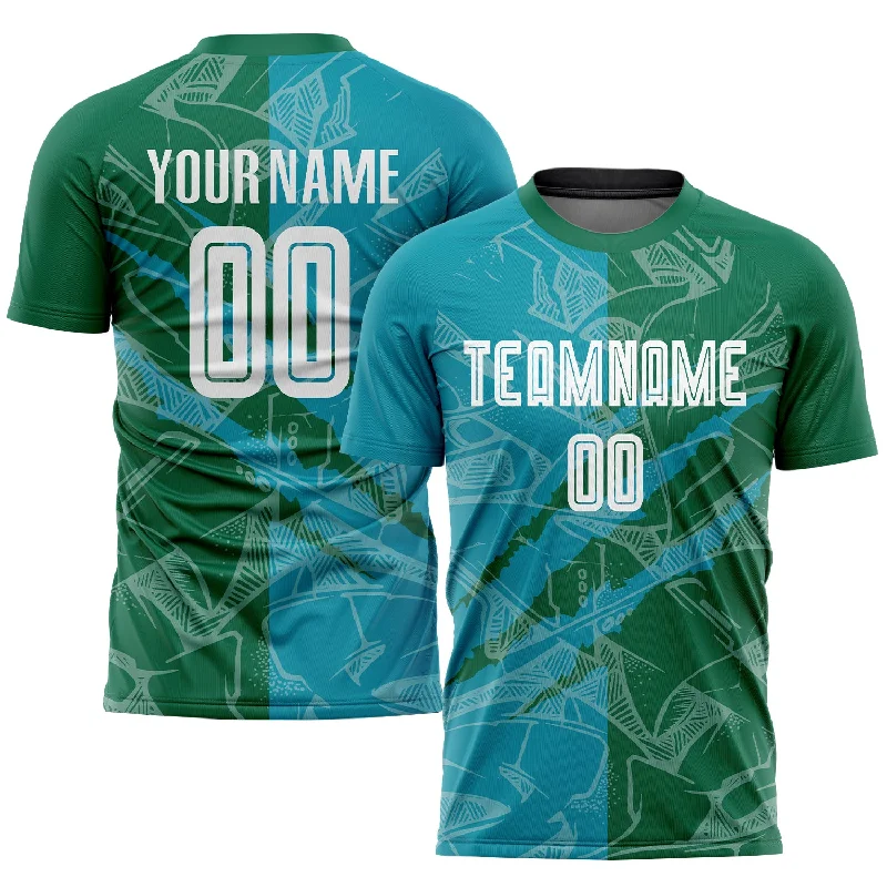 Football Jersey For Tournament-Custom Graffiti Pattern Teal-Kelly Green Scratch Sublimation Soccer Uniform Jersey