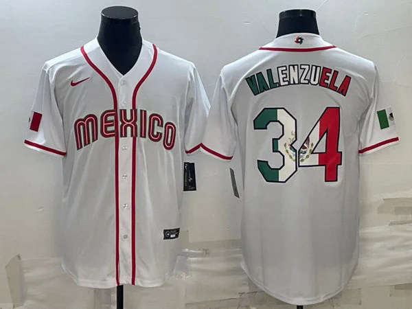 Baseball Jersey For Group Discounts-Men's Mexico Baseball #34 Fernando Valenzuela 2023 White World Baseball Classic Stitched Jersey