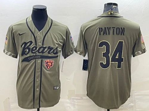 Baseball Jersey With Embroidered Names-Men's Chicago Bears #34 Walter Payton Olive 2022 Salute To Service Cool Base Stitched Baseball Jersey