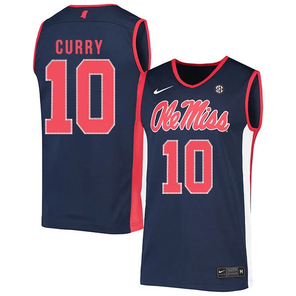 Ole Miss Rebels 10 Carlos Curry Navy Basketball College Basketball Jersey