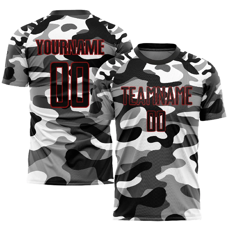 Football Jersey For Team Spirit Gear-Custom Camo Black-Red Sublimation Salute To Service Soccer Uniform Jersey