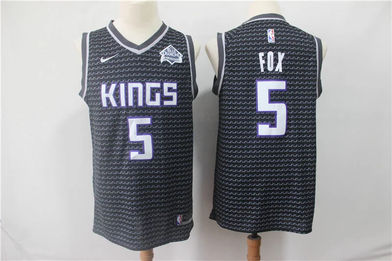 Football Jersey With Motivational Quotes-Basketball Jersey With Motivational Quotes-Kings 5 De'Aaron Fox Black Swingman Basketball Jersey