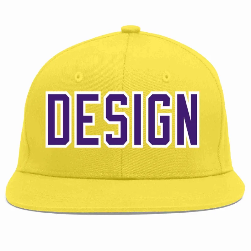 Baseball Cap For Fashion Accessories-Custom Light Gold purple-White Flat Eaves Sport Baseball Cap Design for Men/Women/Youth