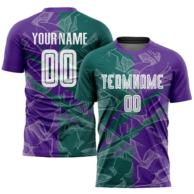 Football Jersey For Personalized Numbering-Custom Graffiti Pattern Midnight Green-Purple Scratch Sublimation Soccer Uniform Jersey