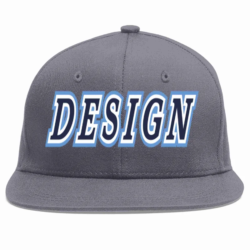 Baseball Cap For Outdoor Recreation-Custom Dark Gray Navy-White Flat Eaves Sport Baseball Cap Design for Men/Women/Youth