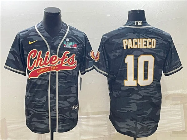 Baseball Jersey For Match Day-Men's Kansas City Chiefs #10 Isiah Pacheco Gray Camo With Super Bowl LVII Patch Cool Base Stitched Baseball Jersey