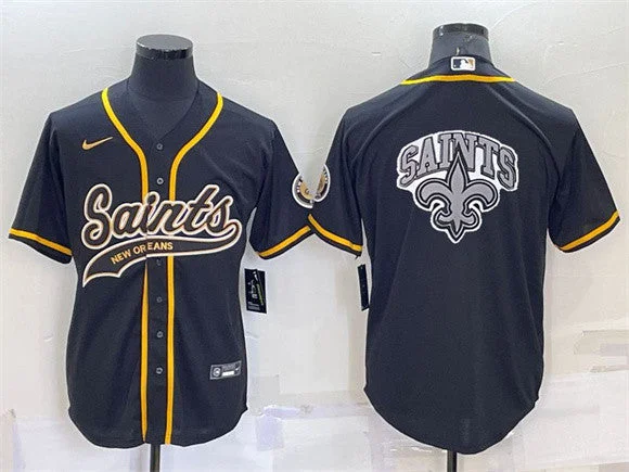 Baseball Jersey For Personalized Numbering-Men's New Orleans Saints Black Team Big Logo With Patch Cool Base Stitched Baseball Jersey