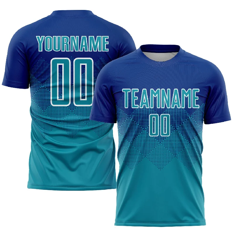 Football Jersey For Adult Leagues-Custom Royal Teal-White Sublimation Soccer Uniform Jersey