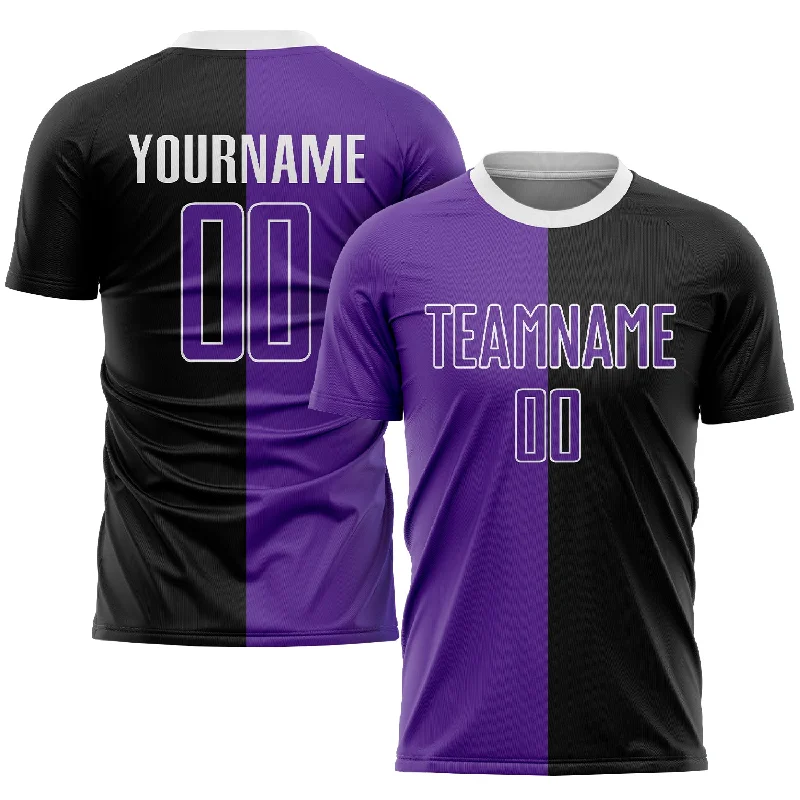 Football Jersey For Customized Team Colors-Custom Black Purple-White Sublimation Split Fashion Soccer Uniform Jersey