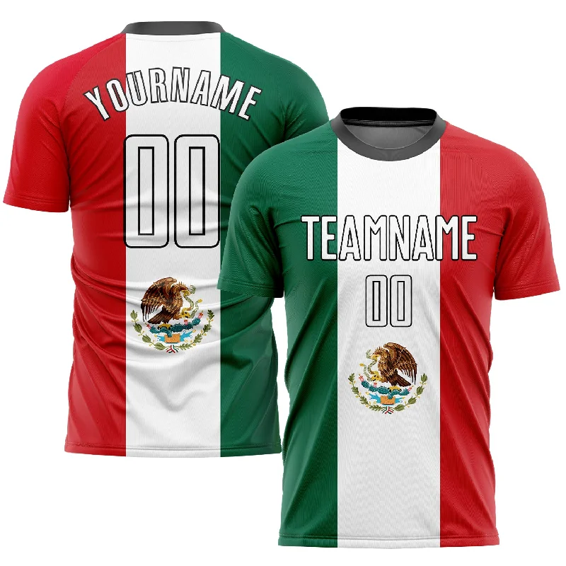 Football Jersey With Custom Color Options-Custom Kelly Green White Red-Black Sublimation Mexican Flag Soccer Uniform Jersey