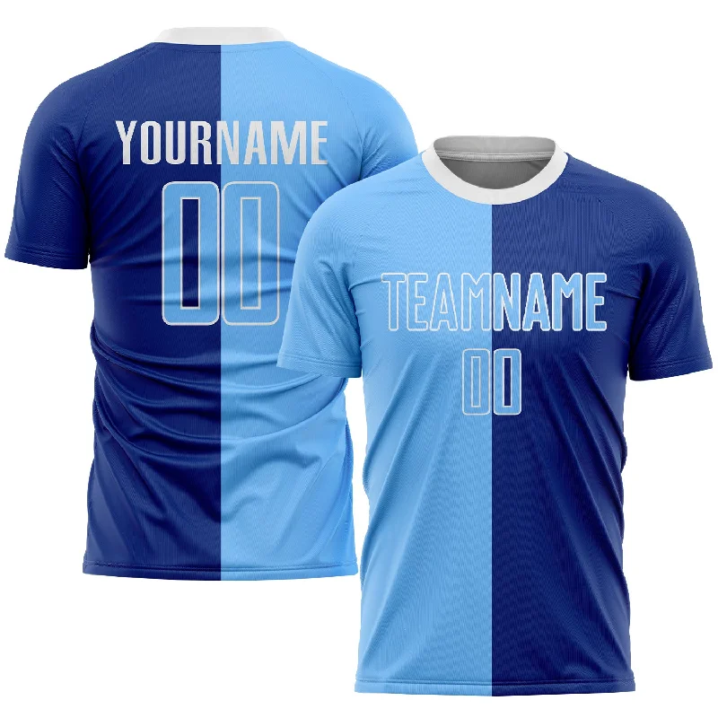 Football Jersey For Local Sports Events-Custom Royal Light Blue-White Sublimation Split Fashion Soccer Uniform Jersey