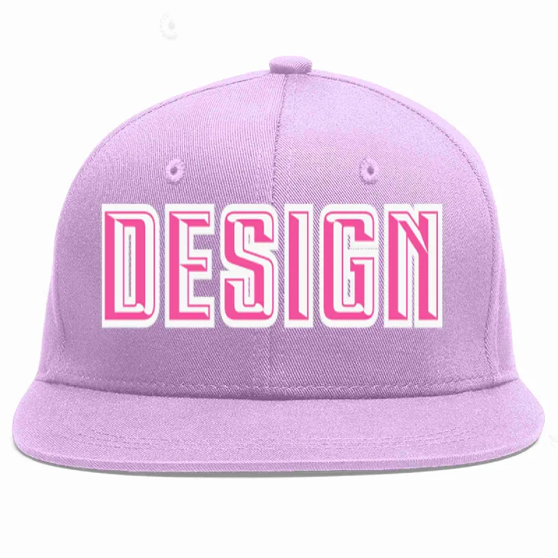 Baseball Cap With Bold Patterns-Custom Light Purple Pink-White Flat Eaves Sport Baseball Cap Design for Men/Women/Youth