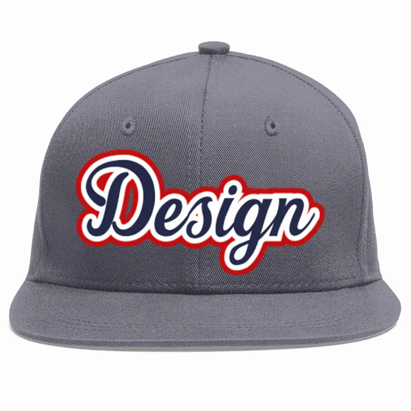 Custom Baseball Cap For Corporate Events-Custom Dark Gray Navy-White Flat Eaves Sport Baseball Cap Design for Men/Women/Youth