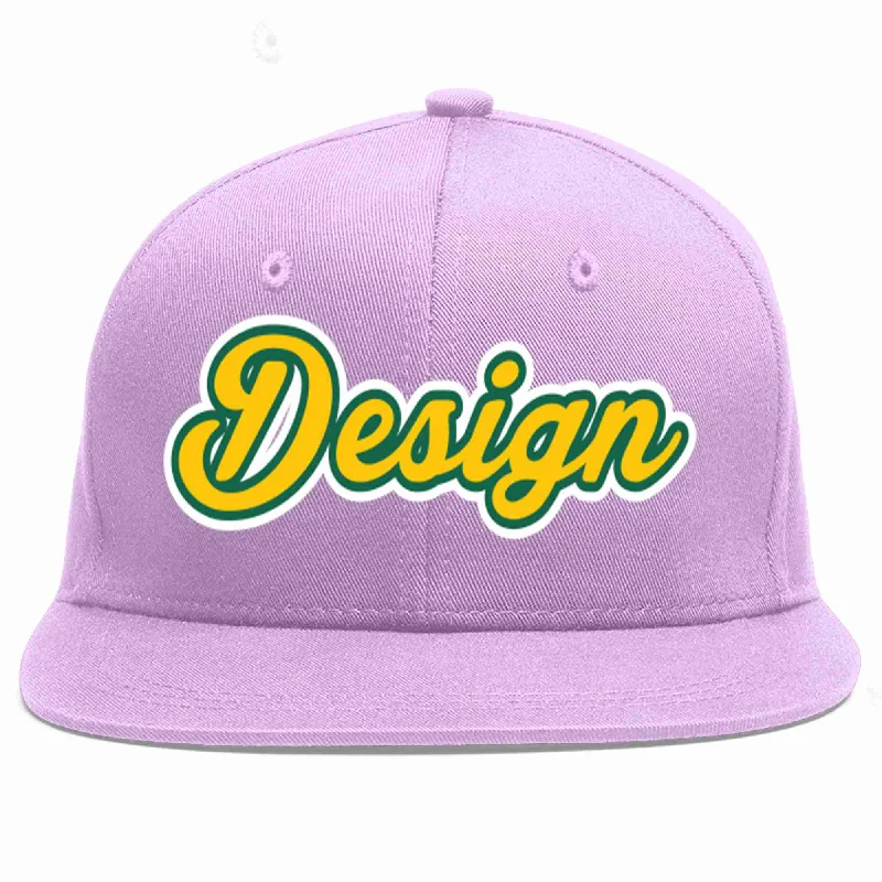 Baseball Cap For Family Photoshoots-Custom Light Purple Gold-Kelly Green Flat Eaves Sport Baseball Cap Design for Men/Women/Youth