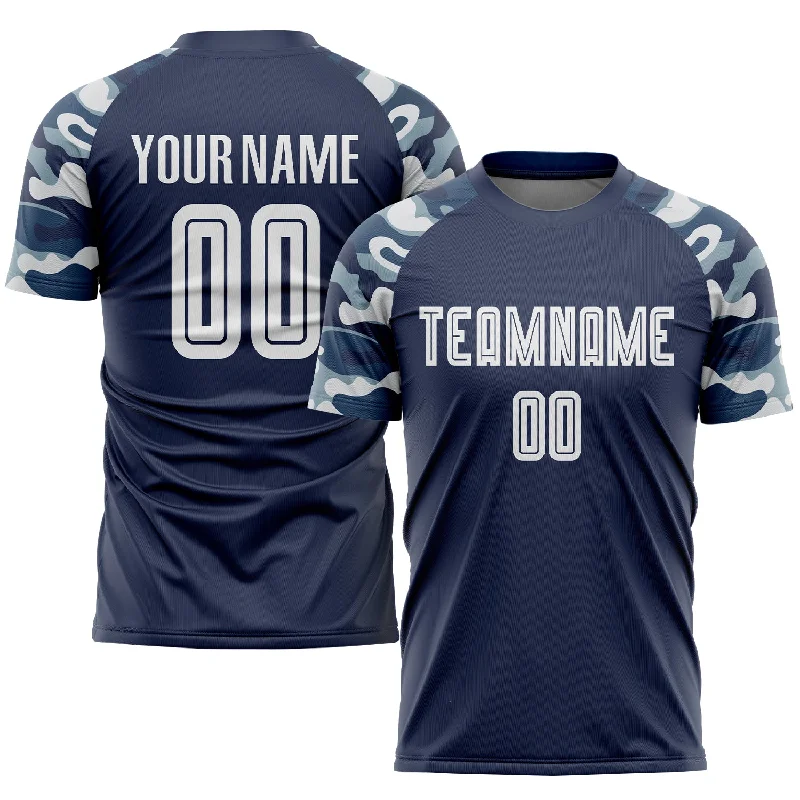 Football Jersey With Name On Back-Custom Navy White-Camo Sublimation Soccer Uniform Jersey