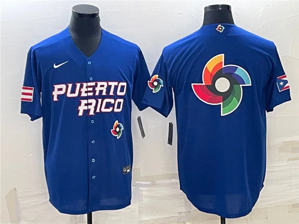 Baseball Jersey For Game Play-Men's Puerto Rico Baseball 2023 Royal World Baseball Big Logo With Patch Classic Stitched Jersey