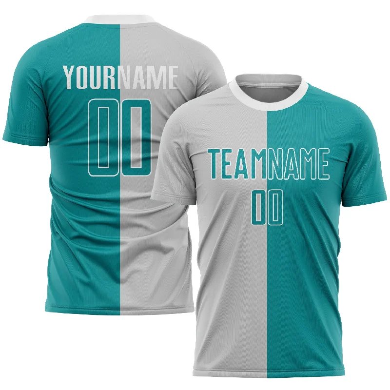 Football Jersey For College Players-Custom Gray Teal-White Sublimation Split Fashion Soccer Uniform Jersey