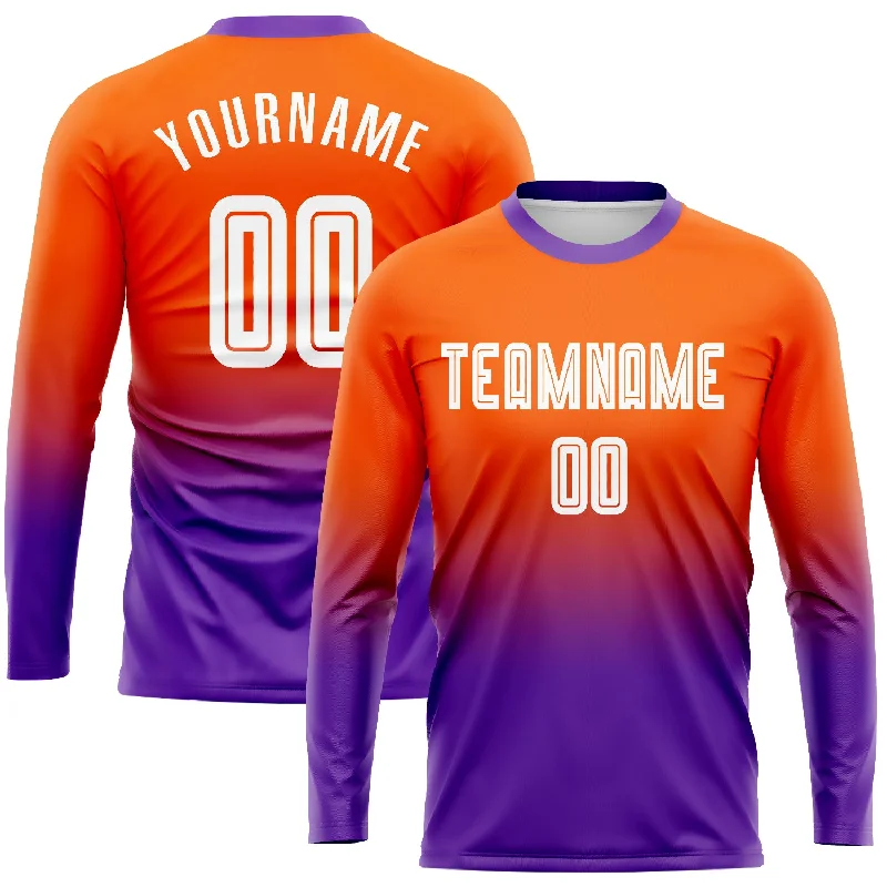 Football Jersey For Fundraising-Custom Orange White-Purple Sublimation Long Sleeve Fade Fashion Soccer Uniform Jersey