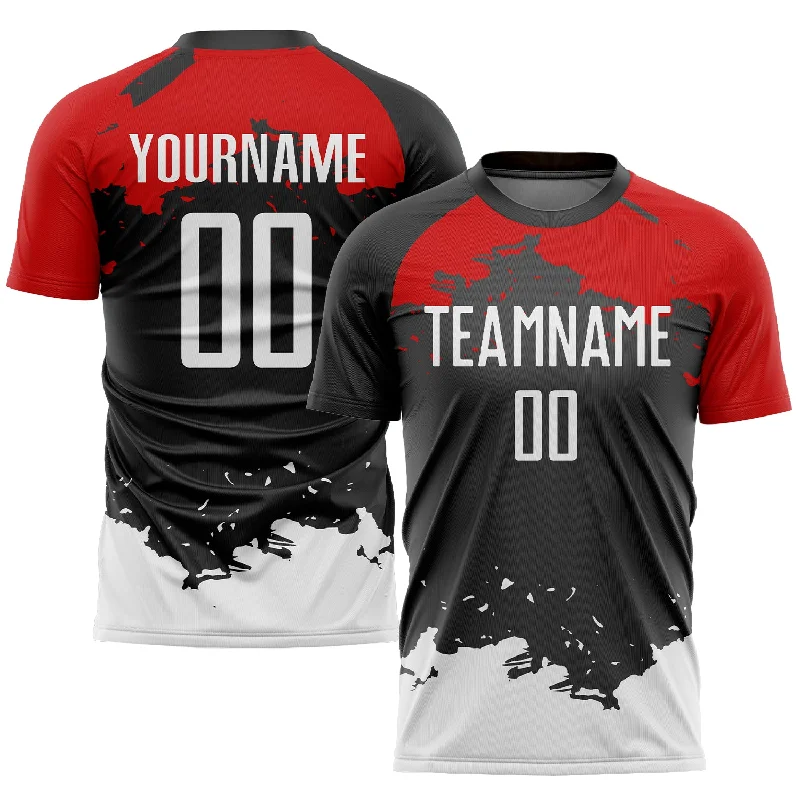 Football Jersey For High-End Teams-Custom Black White-Red Sublimation Soccer Uniform Jersey