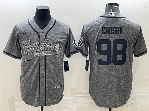 Baseball Jersey For College Players-Men's Las Vegas Raiders #98 Maxx Crosby Gray With Patch Cool Base Stitched Baseball Jersey