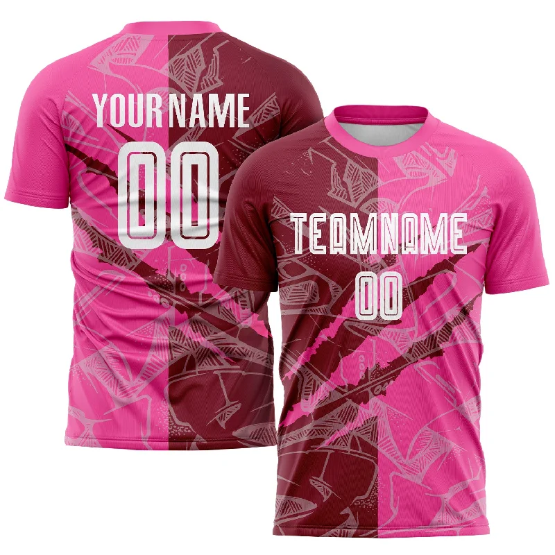 Football Jersey For Custom Branding Options-Custom Graffiti Pattern Crimson-Pink Scratch Sublimation Soccer Uniform Jersey