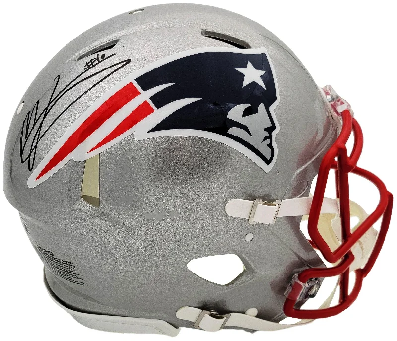 Rugby Helmet With Lightweight Design-Mac Jones Autographed New England Patriots Silver Full Size Authentic Speed Helmet Beckett BAS QR Stock #200939