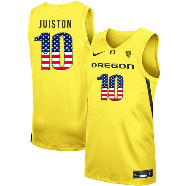 Football Jersey For Custom Branding Options-Basketball Jersey For Custom Branding Options-Oregon Ducks 10 Shakur Juiston Yellow USA Flag College Basketball Basketball Jersey