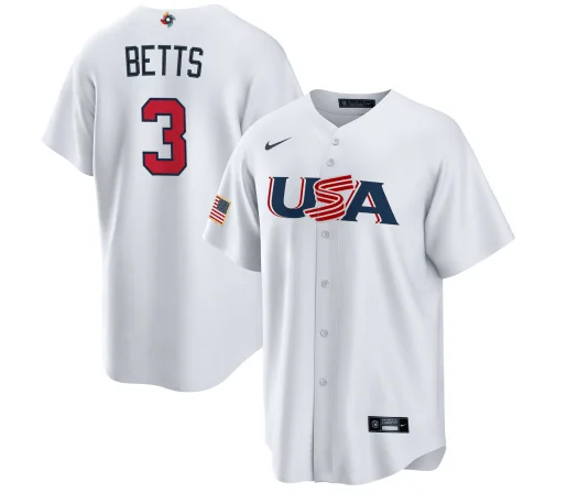 Baseball Jersey For Fanatics-Men's USA Baseball #3 Mookie Betts 2023 White World Baseball Classic Stitched Jersey