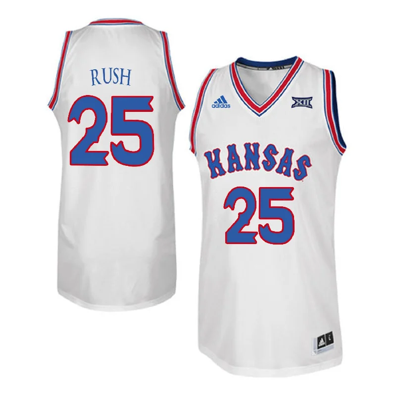 Football Jersey For Official Teams-Basketball Jersey For Official Teams-Kansas Jayhawks 25 Brandon Rush White Throwback College Basketball Basketball Jersey