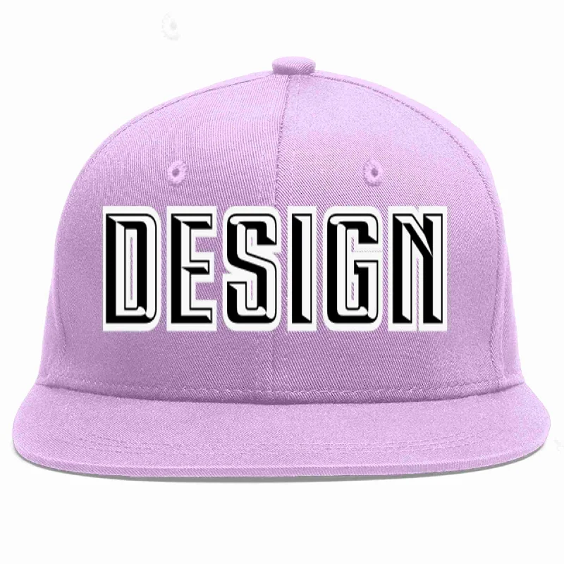 Baseball Cap With Classic Look-Custom Light Purple Black-White Flat Eaves Sport Baseball Cap Design for Men/Women/Youth