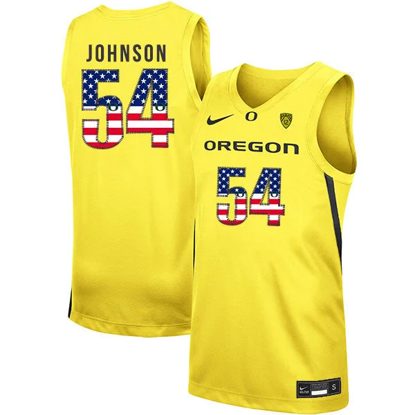 Football Jersey For Celebrations-Basketball Jersey For Celebrations-Oregon Ducks 54 Will Johnson Yellow USA Flag College Basketball Basketball Jersey