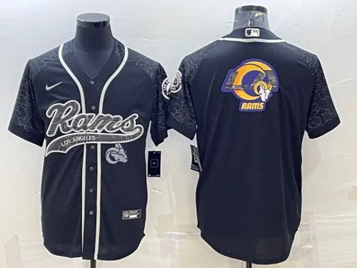 Baseball Jersey With Team Logo-Men's Los Angeles Rams Black Reflective Team Big Logo With Patch Cool Base Stitched Baseball Jersey