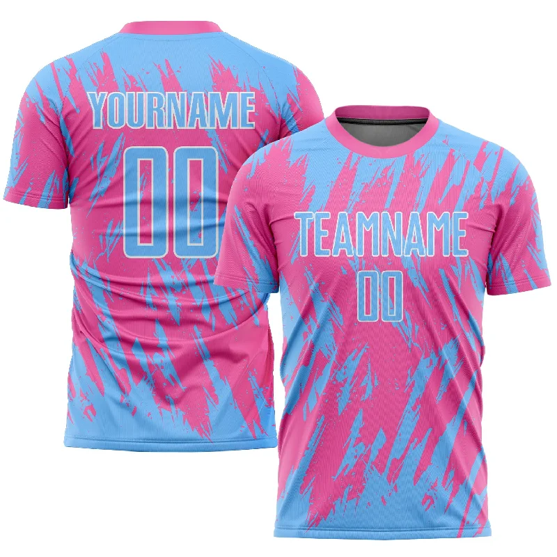 Football Jersey For Game Day-Custom Pink Light Blue-White Sublimation Soccer Uniform Jersey