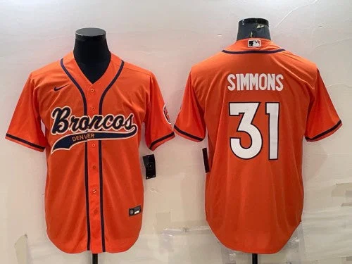 Baseball Jersey For Unique Customization-Men's Denver Broncos #31 Justin Simmons Orange With Patch Cool Base Stitched Baseball Jersey