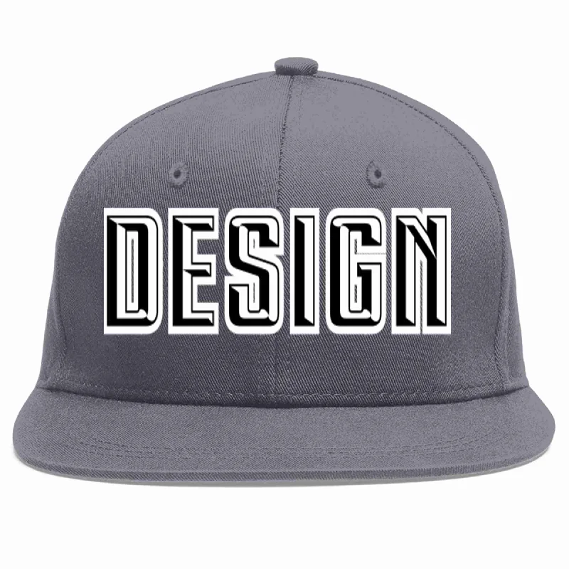 Baseball Cap With Unique Features-Custom Dark Gray Black-White Flat Eaves Sport Baseball Cap Design for Men/Women/Youth