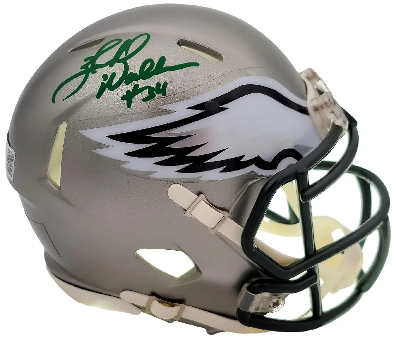 Rugby Helmet With Custom Fit Padding-Herschel Walker Autographed Philadelphia Eagles Flash Silver Speed Mini Helmet Beckett BAS QR Stock #202147