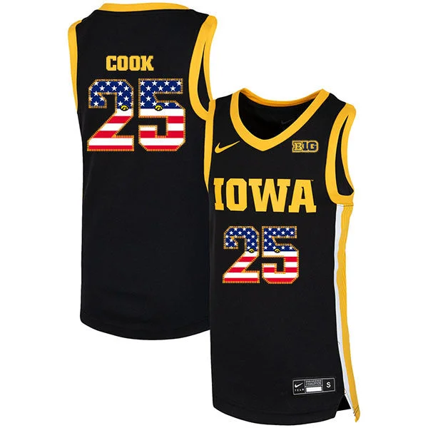 Football Jersey With Bold Design-Basketball Jersey With Bold Design-Iowa Hawkeyes 25 Tyler Cook Black USA Flag Basketball College Basketball Jersey