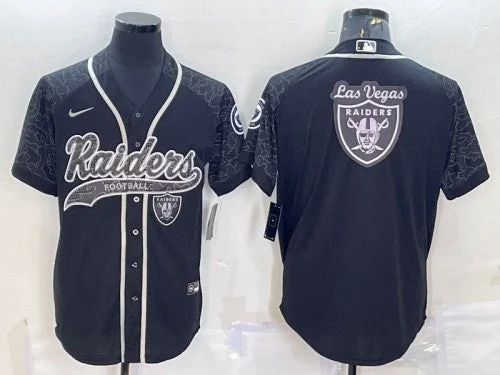 Baseball Jersey For Fundraising Campaigns-Men's Las Vegas Raiders Black Reflective Team Big Logo With Patch Cool Base Stitched Baseball Jersey