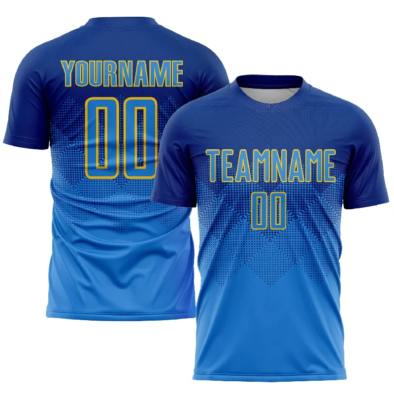 Football Jersey For Custom Fit-Custom Royal Powder Blue-Gold Sublimation Soccer Uniform Jersey