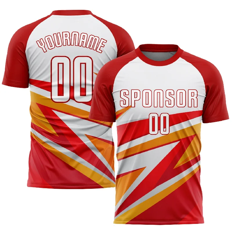 Football Jersey For Promotional Events-Custom Red White-Gold Sublimation Soccer Uniform Jersey