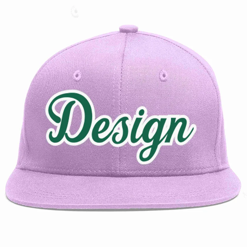 Custom Baseball Cap For Corporate Events-Custom Light Purple Kelly Green-White Flat Eaves Sport Baseball Cap Design for Men/Women/Youth