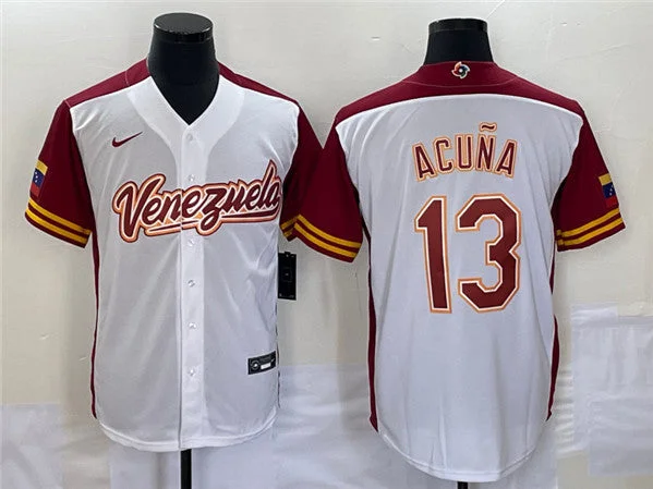 Baseball Jersey For Little League-Men's Venezuela Baseball #13 Venezuela Acuna Jr. 2023 White World Baseball Classic Stitched Jersey