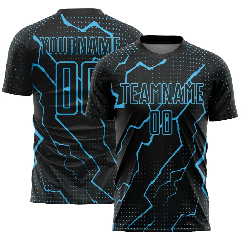 Football Jersey For Private Teams-Custom Black Sky Blue Lightning Sublimation Soccer Uniform Jersey