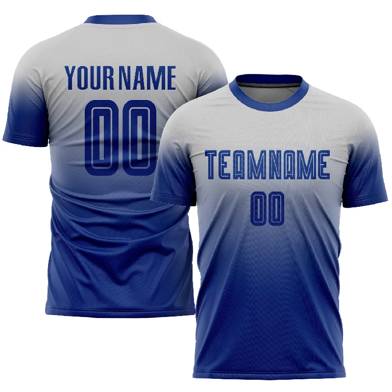 Football Jersey For Fundraising Campaigns-Custom Gray Royal Sublimation Fade Fashion Soccer Uniform Jersey