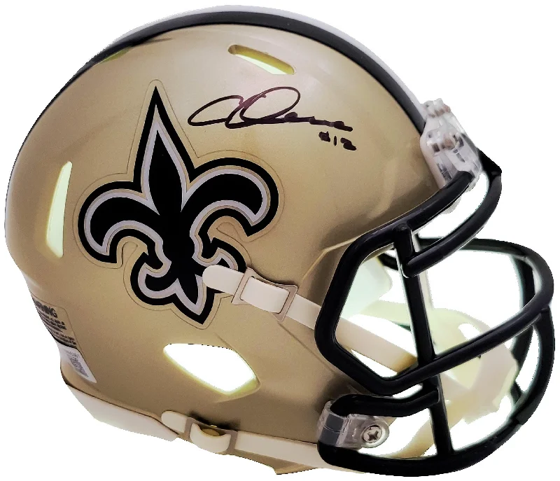 Rugby Helmet With Durable Padding-Chris Olave Autographed New Orleans Saints Gold Speed Mini Helmet Beckett BAS QR Stock #206047