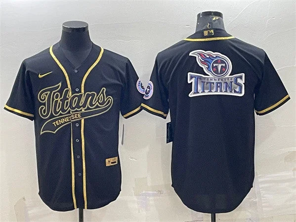 Baseball Jersey For Retro Style-Men's Tennessee Titans Black Gold Team Big Logo With Patch Cool Base Stitched Baseball Jersey