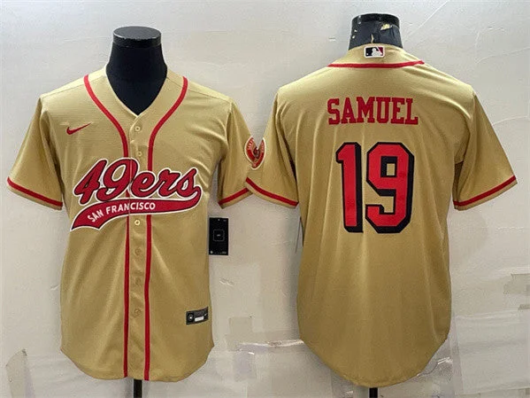 Baseball Jersey For Little League-Men's San Francisco 49ers #19 Deebo Samuel New Gold With Patch Cool Base Stitched Baseball Jersey