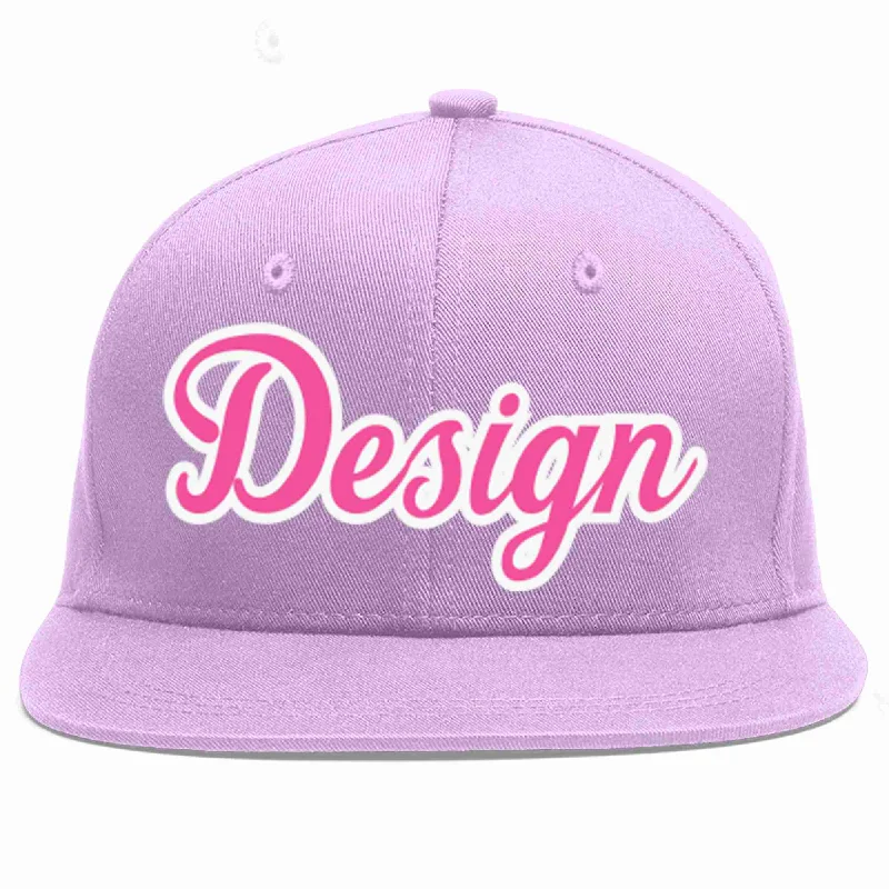 Baseball Cap For Holiday Events-Custom Light Purple Pink-White Flat Eaves Sport Baseball Cap Design for Men/Women/Youth