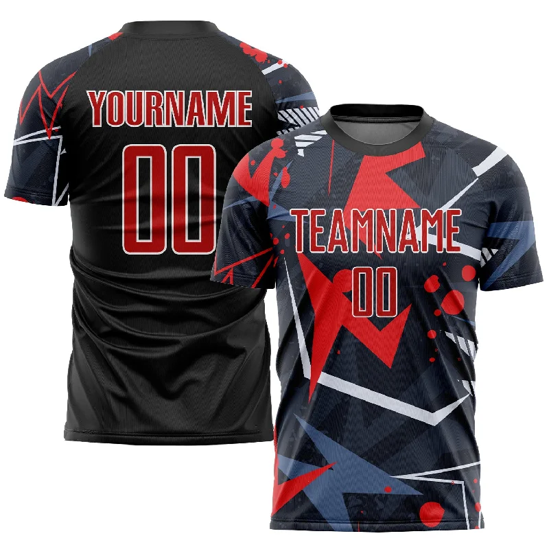 Football Jersey For Personalized Embroidery-Custom Black Red-White Sublimation Soccer Uniform Jersey